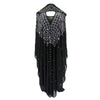Vestido largo abaya negro fluido con mangas de murciélago y bordado plateado intrincado con lentejuelas esparcidas