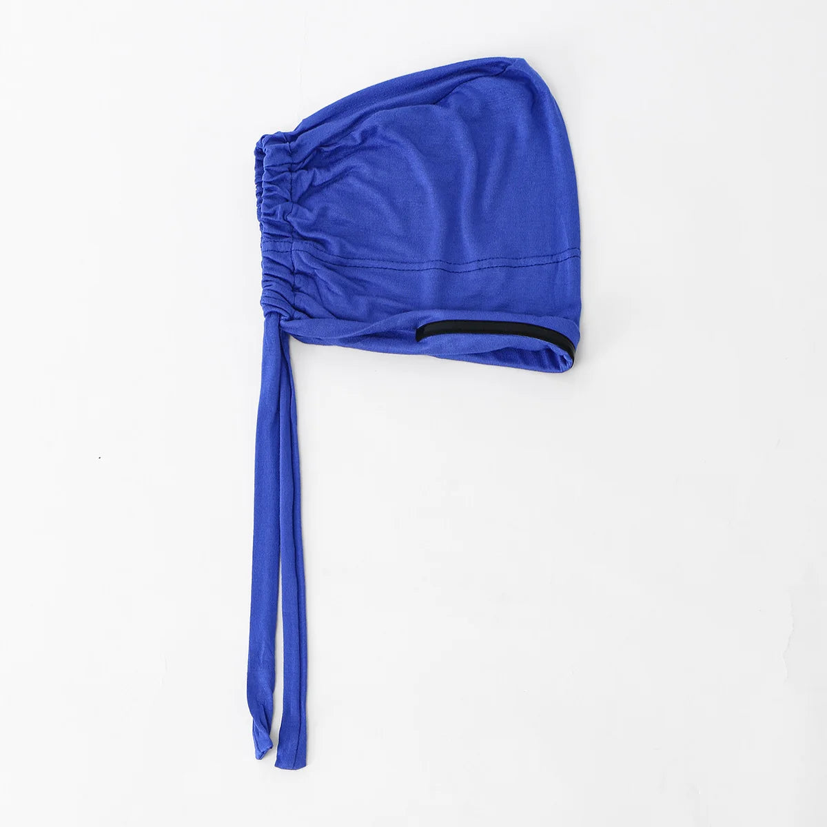 Turban hijab cap instant stretch royal blue with drawstring detail.