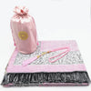 Pinkes Chenille-Gebetsmatte-Set mit passendem Tasbih und Tragetasche