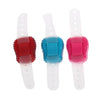 Three colorful finger counters for meditation and counting, featuring red, blue, and pink plastic fingers.