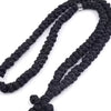 Rosario de oración hecho a mano negro con cuerda y cuentas de plata