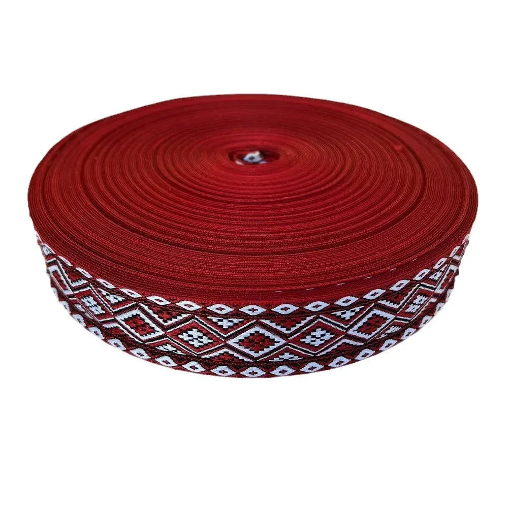 Cinta de jacquard geométrica rojo intenso para bolsos y prendas