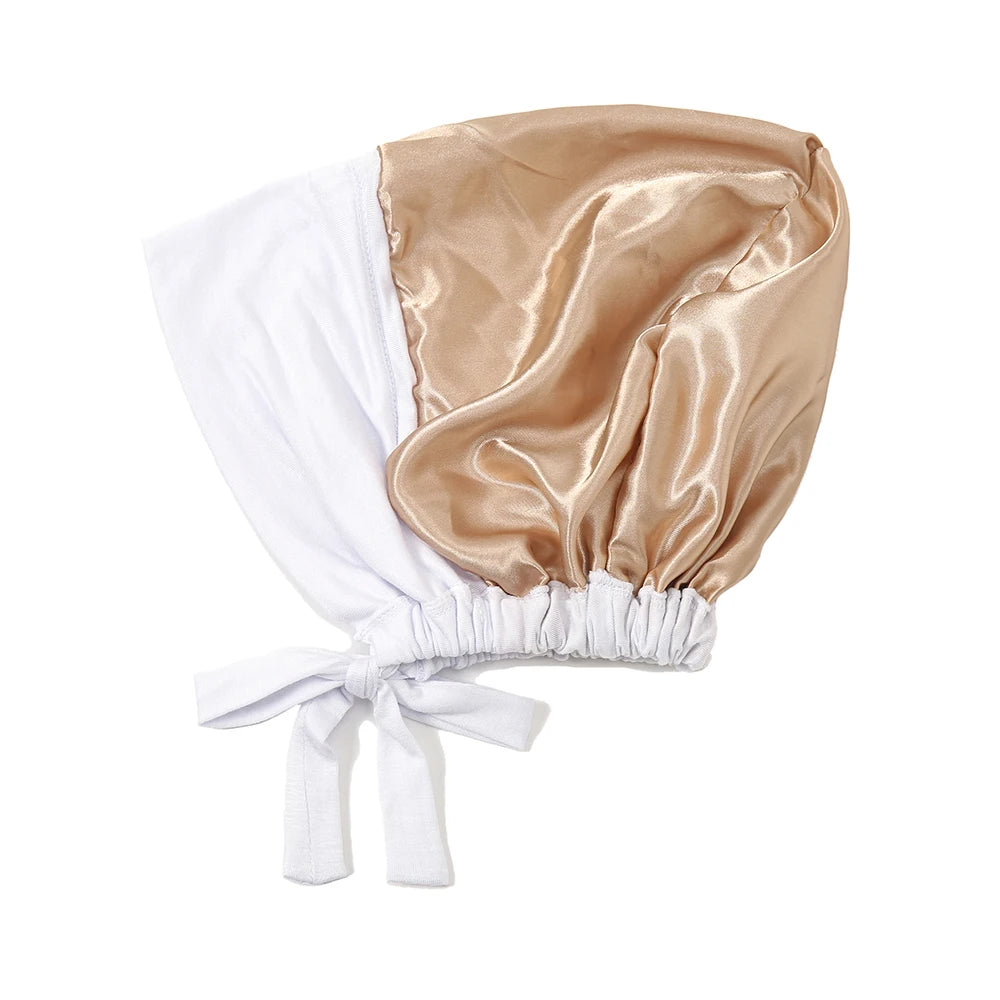Cache-tête instant double couche satinée blanche et or.