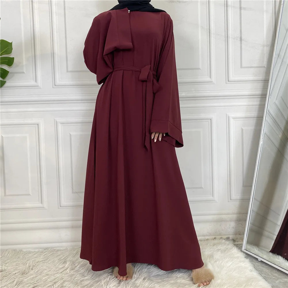 Maroon elegante Maxi-Abaya mit Hijab und langen Ärmeln