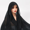 Model trägt ein durchscheinendes schwarzes Chiffon-Instant-Hijab mit eingebauten Magneten.