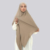 A woman wearing a beige large size stretchy modal square scarf for Islamic wear
