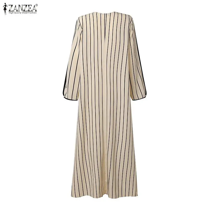 Beige und schwarz gestreiftes Maxi-Kleid von hinten