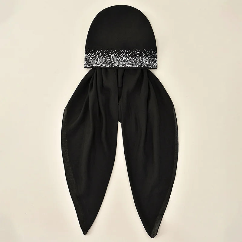 Diadema elástica de diamante negro premium para hijab