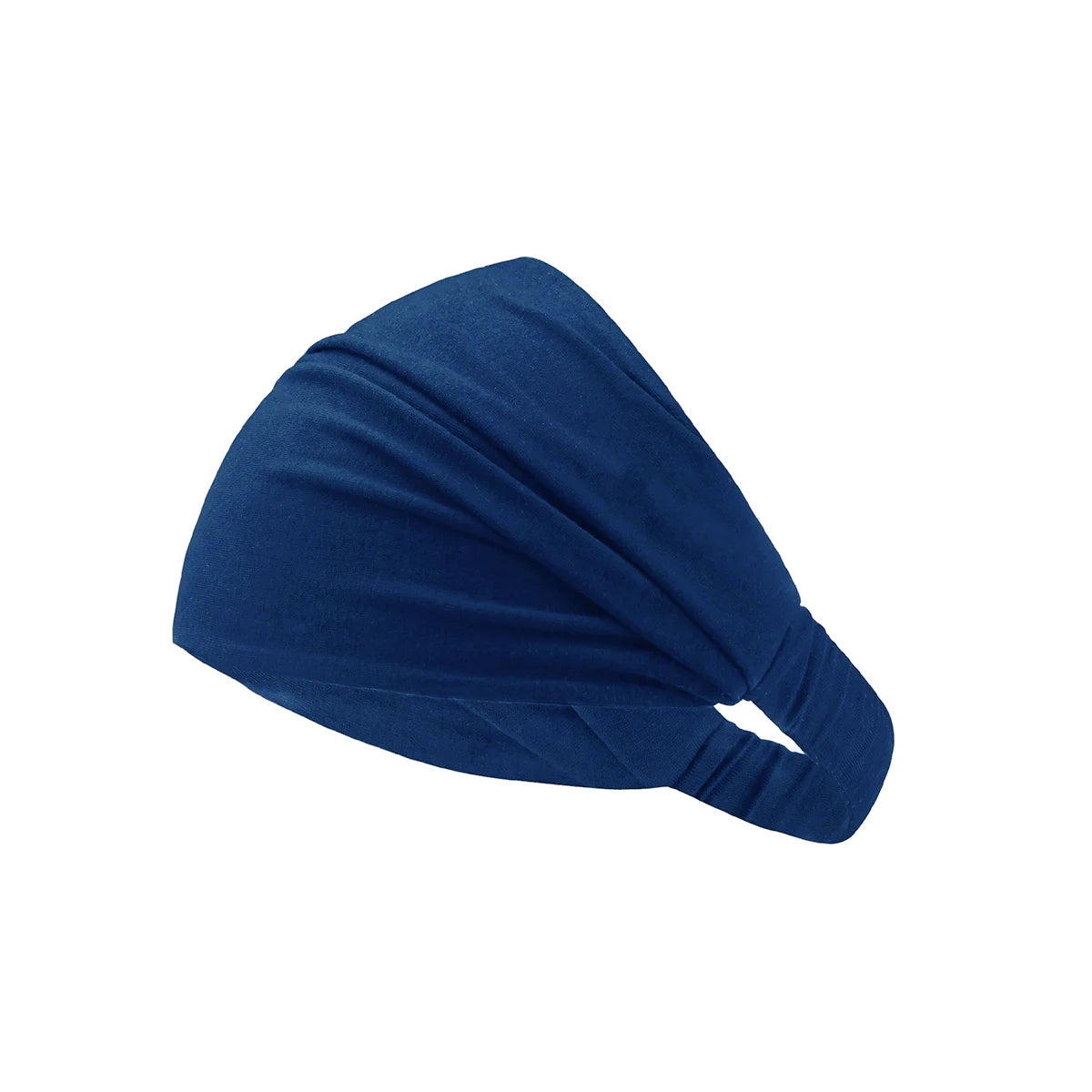 Marineblaue weiche Baumwoll-Stretch-Hijab-Kappe und -Bandansicht von der Seite.