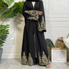 Abaya kaftan de lujo negra para mujeres con bordado dorado y hijab negro