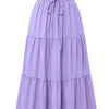 Falda midi A-line bohemia lilas con cintura fruncida y volantes escalonados.