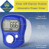 Contador electrónico azul con pantalla LCD y correa ajustable para contar.