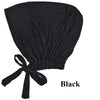 Pañuelo elegante negro tipo turbante sujeto con una cinta de tela