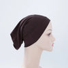 Dunkelbraune Bambus-Jersey-Turbanmütze auf einem Mannequin-Kopf.