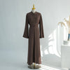 A brown elegant two-piece Arabic modest set displayed on a mannequin.