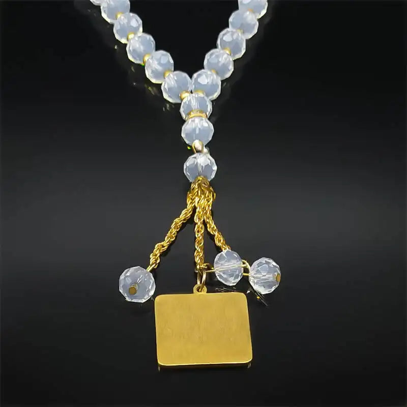 Porte-clés islamiques arabes en perles d'or avec accents de cristal transparent