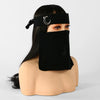 Schwarzer Gesichts-Hijab mit schwarzem Stirnband und silbernem Halbmonddesign