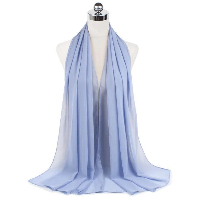 Light blue chiffon hijab scarf draped on a mannequin