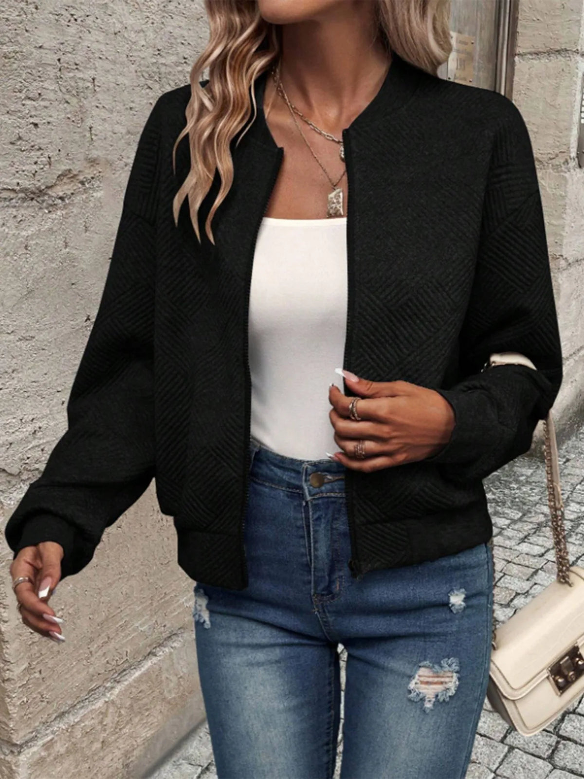 Women's Solid Color Zipper Jacket