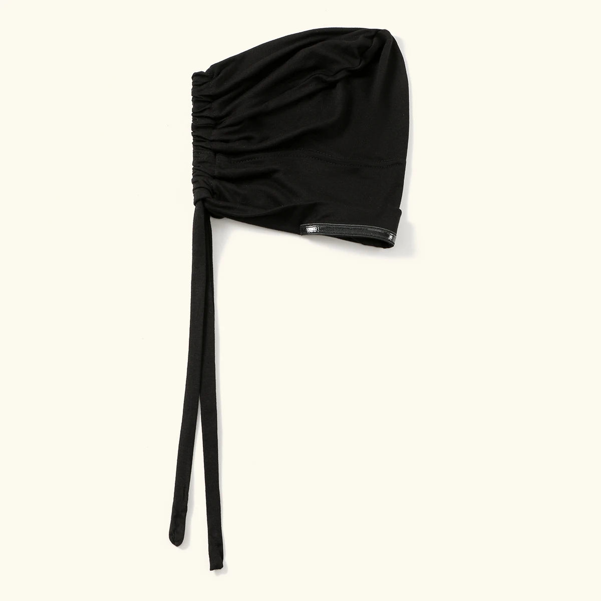 Black elegant anti-slip inner hijab cap with a drawstring detail