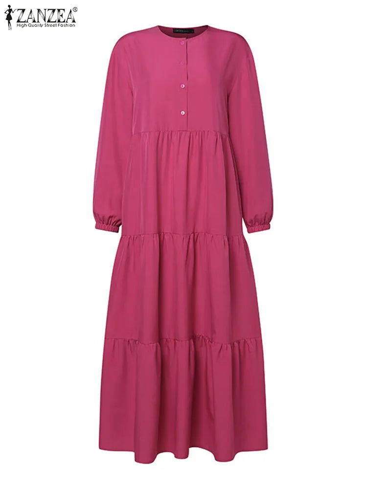 Langes, mehrteiliges rosa muslimisches Kaftankleid für Frauen.