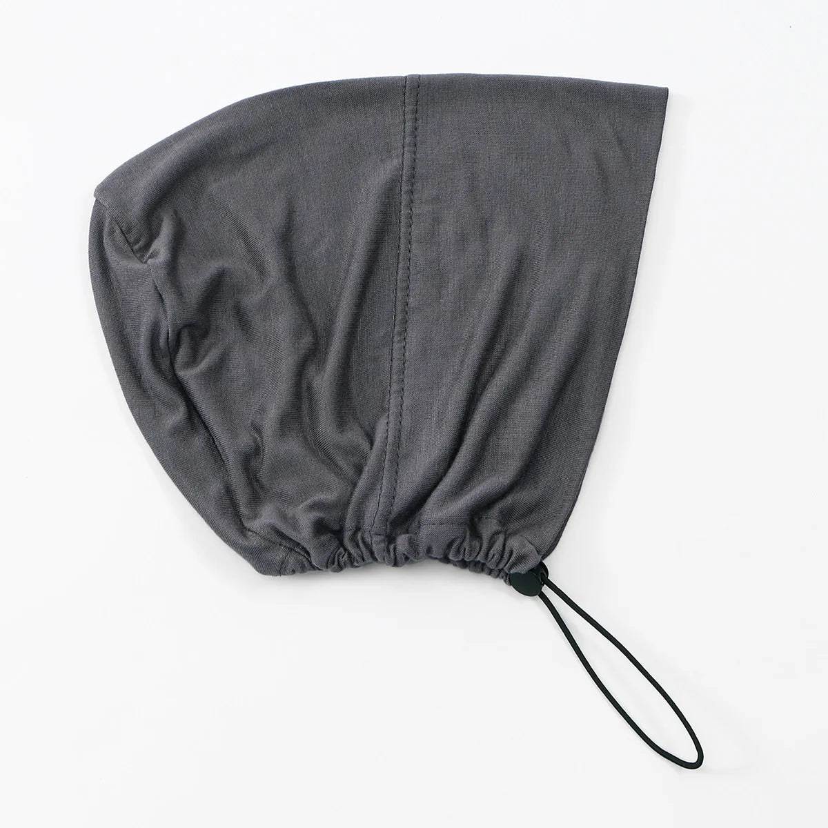 A dark gray adjustable modal hijab cap with elastic bands.