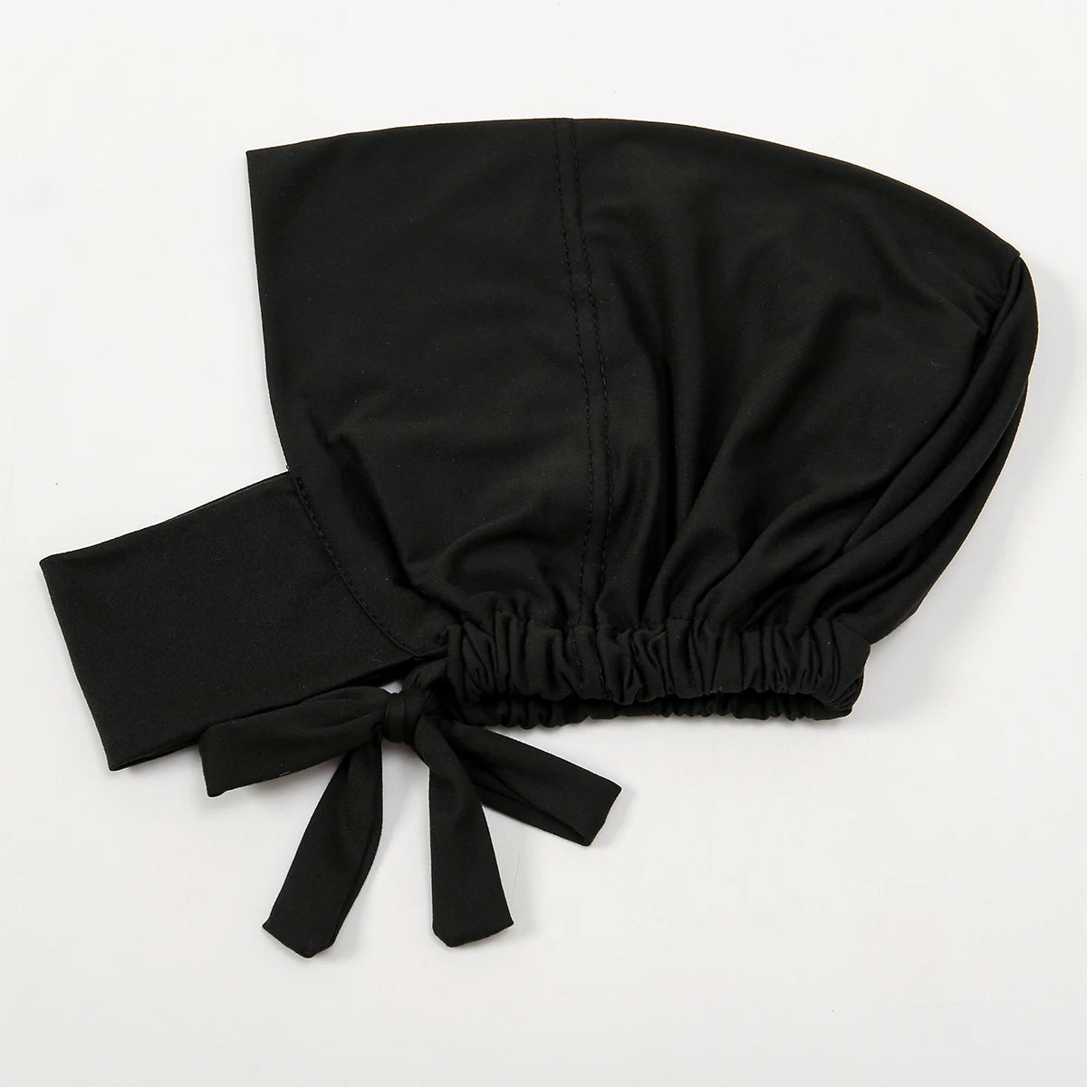 Black elegant cotton polyester inner hijab cap scarf tied with a bow