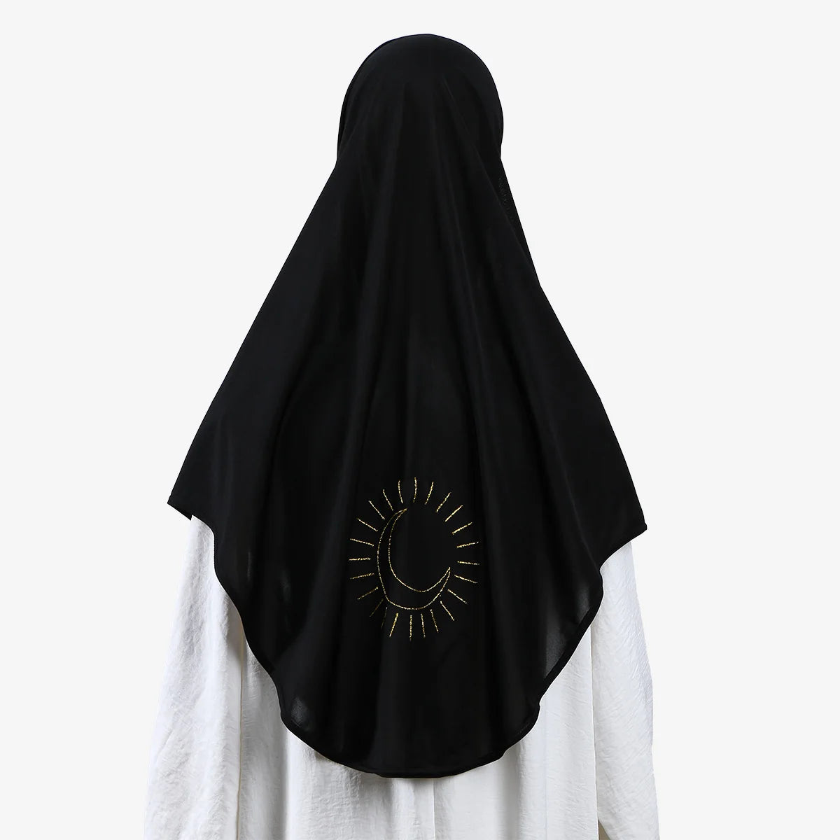 Écharpe noire avec broderie de soleil dorée