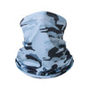 Tarnmuster-Stoff-Turban oder Schal in Hellblau und Dunkelgrau.