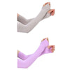 A pair of lavender cooling UV protection arm sleeves being worn on an arm.