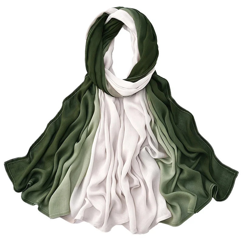 Foulard modal élégant à dégradé vert olive et blanc