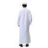 Mann in weißer Herren-Arabischer Standkragen-Langarm-Robe, von hinten gesehen.