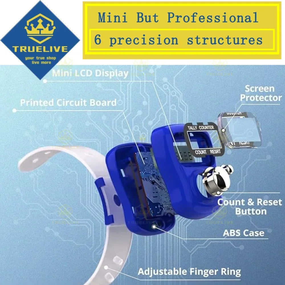 Contador digital electrónico azul con pantalla LCD y anillo ajustable para contar