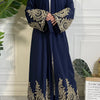 Abaya kaftan de lujo azul marino con bordado dorado para mujeres