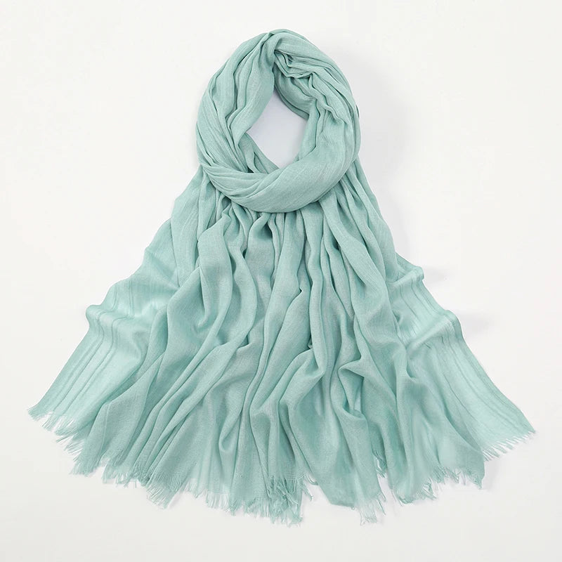 Pañuelo de hijab modal de bambú verde menta claro, drapeado y fluido