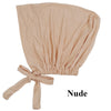 Pañuelo elegante modal color beige, tipo turbante y atado en la parte inferior.
