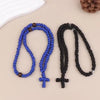 Rosario de oración hecho a mano, collar con cuerda de cuentas azules y negras