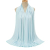 A light blue soft modal jersey hijab scarf draped around a mannequin's neck.