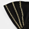 Schwarzer Stoff mit goldenen Spitzenstreifen als elastischer Stirnband für Hijab oder Schal.