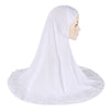 Pañuelo hijab de pedrería floral blanca exhibido en maniquí