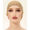 Model wearing a beige lace flower volumizer hijab cap