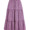 Falda midi bohemia floral morada con detalles fruncidos