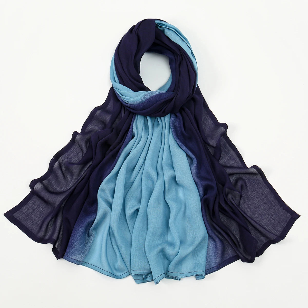 Écharpe hijab en rayon dégradé élégante bleu foncé et sarcelle