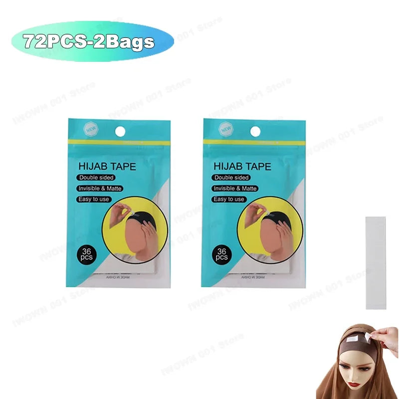 Paquete de 72 piezas de cinta corporal invisible para reparar bufandas y vestidos, mostrado en su empaque.