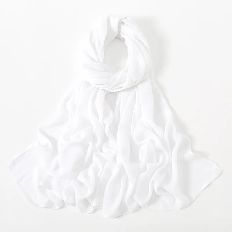Pañuelo de hijab grande y sólido de modal rayón blanco, drapeado y fluido