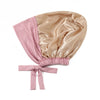 Cache-tête instant double couche satiné rose et or champagne.
