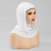 Bonnet hijab instant blanc à double couche avec détails scintillants dorés sur le front.
