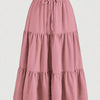 Falda midi bohemia color rosa polvoriento con cintura fruncida y volante en capas.