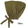 Pañuelo elegante tipo turbante modal color oliva atado con un lazo de tela