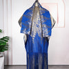 Königsblaues traditionelles afrikanisches Dashiki Maxi-Kleid mit aufwendiger Goldstickerei und Fransen.